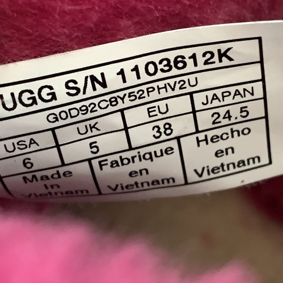 UGG Fluff Mini Quilted 1103612K Boys Fuchsia Pink Suede/Sheepskin Boots - Picture 15 of 16